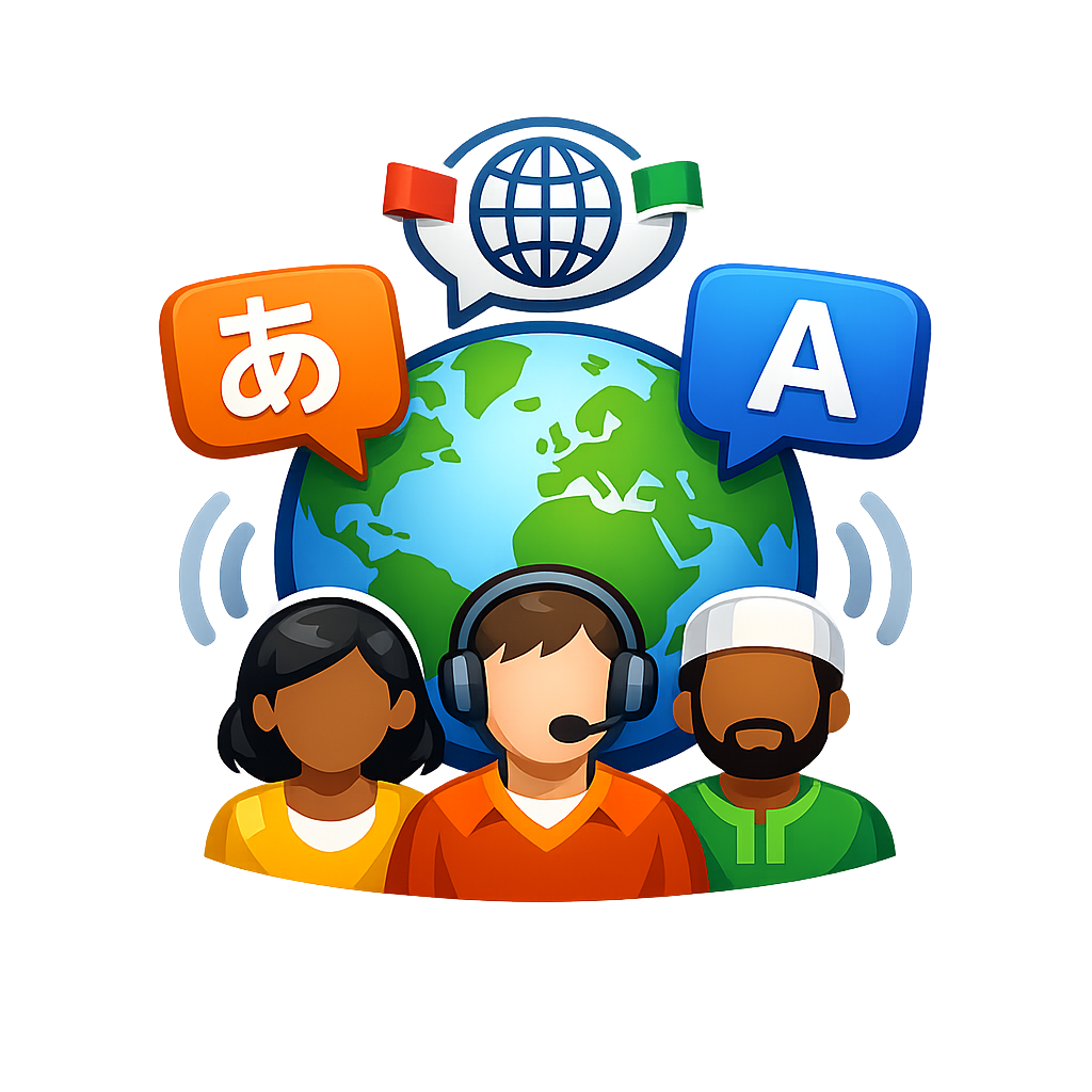Clear icon representing diverse service area and multilingual support