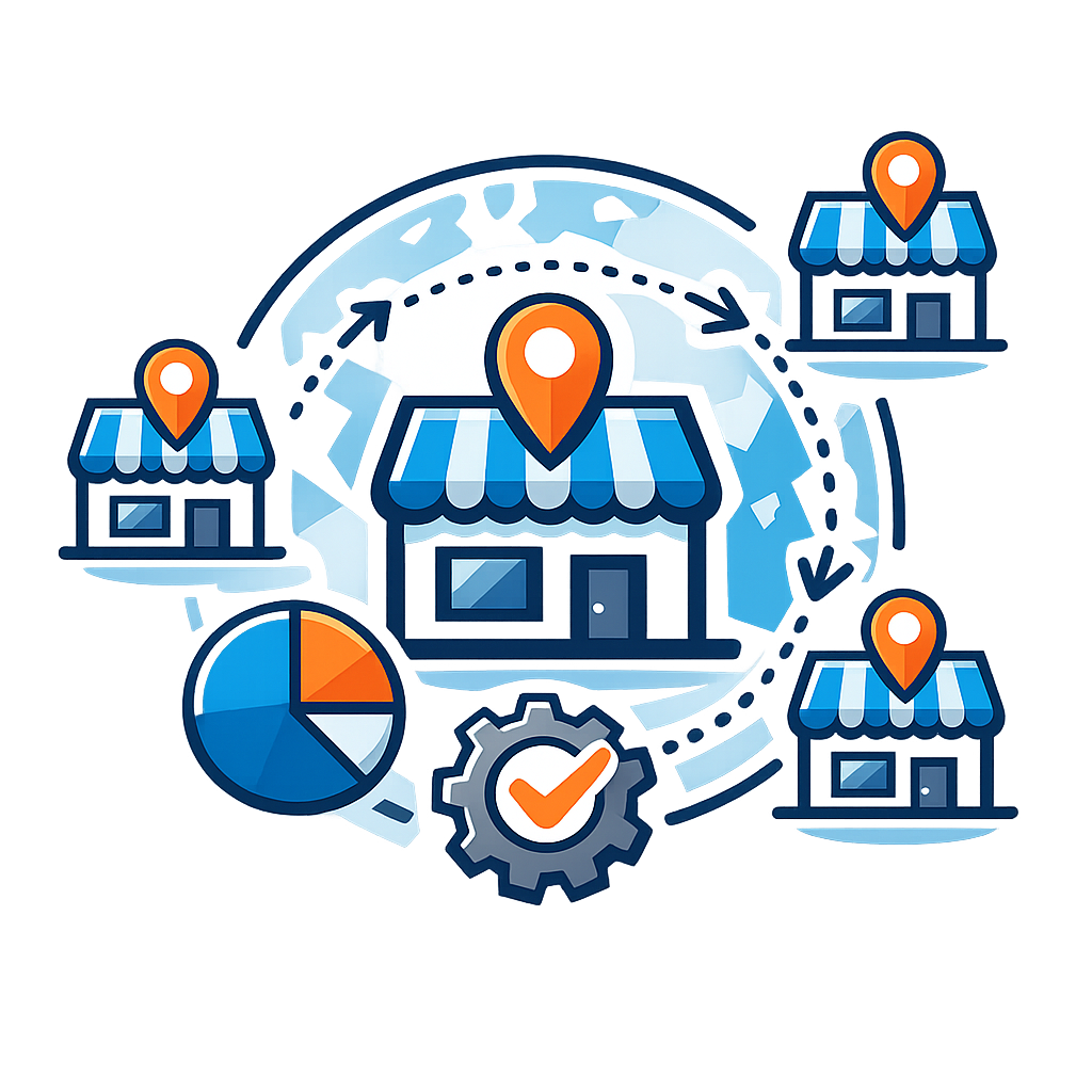 Clear icon representing multi-location business operations and franchise expertise